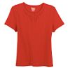 Women's Plus Short Sleeve Embroidered Solid Henley Tee