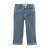 Junior's Cuffed Denim Capri with Button Pockets