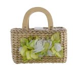 Toby N.Y.C. Girl's Wood Handle Natural Handbag with Flower Cluster