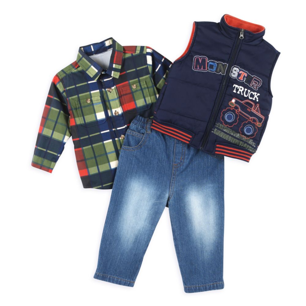 Kids Play Infant Boy's 3-Piece Monster Truck Jean Set