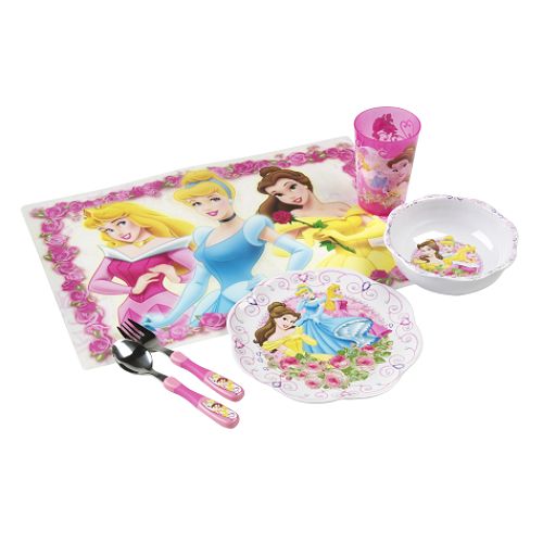 Disney Princess Girl's 5-Piece Plate Set with Bonus Placemat