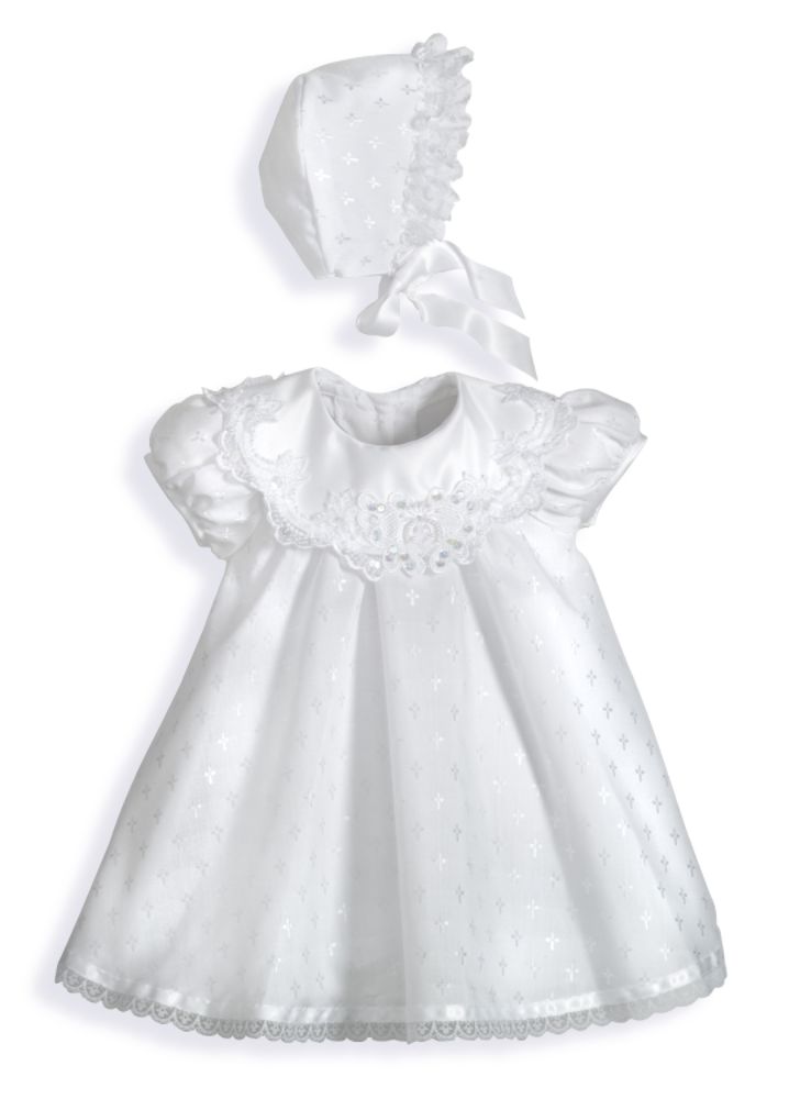 9-12 Months - Short Cross Dobby Christening Dress