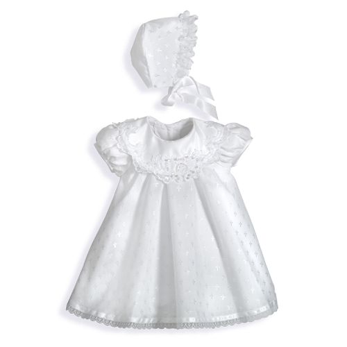 MaDonna 9-12 Months - Short Cross Dobby Christening Dress