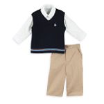 Mark Jason Toddler Boy's 3 Piece Sweater Vest, Striped Woven Shirt, and Pant Set