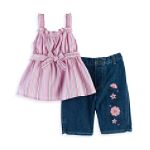 Kids Play Newborn Girl's Striped Woven Tank with Denim Capri