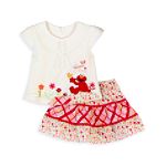 Sesame Street Infant Girl's Elmo Eyelet Top And Plaid Printed Skort Set