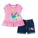 Disney Toddler Girl's Princesses Striped Flouncy Top with Denim Shorts