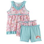 Joe Boxer Girl's 4-16 Rainbow Hearts 3-Piece Short Pajamas Set