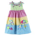 Rare Too Infant Girl's Seersucker Dress, Tiered with Beach Chair Appliques