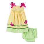 Rare Too Infant Girl's Seersucker Dress, Bow Shoulder with Butterfly Appliques