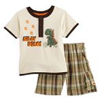 Hype-Your-Color Toddler Boy's Dino Henley and Plaid Cargo Shortset