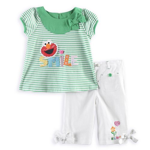 Sesame Street Infant Girl's Elmo 2-Piece Striped Tee with Capri