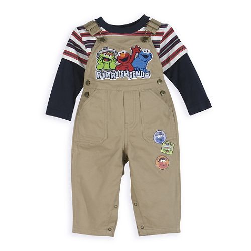 Sesame Street Infant Boy's Elmo Stripe Crew And Overall Set