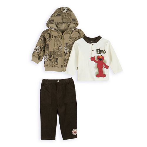 Sesame Street Infant Boy's Elmo 3 Piece Fleece Top, Corduroy Pant Set