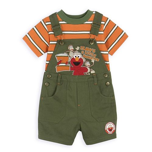 Sesame Street Infant Boy's Elmo Denim Shortall Set with Jersey Stripe Tee