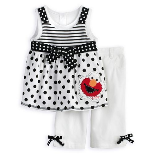 Sesame Street Toddler Girl's Elmo Black & White Polka Dot Capri Set