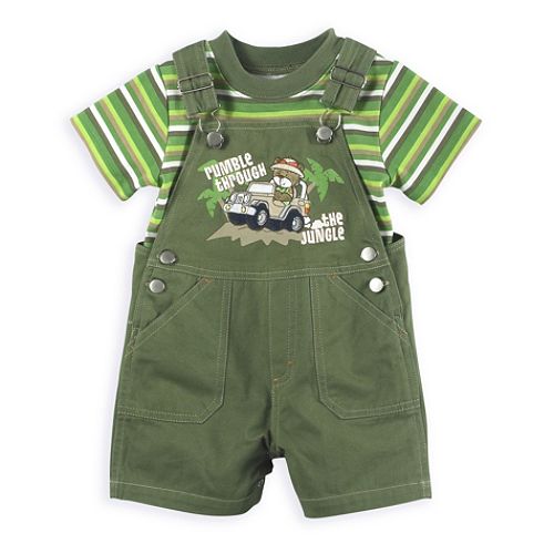 Kids Play Infant Boy's Striped Tee & Woven Shortall Set