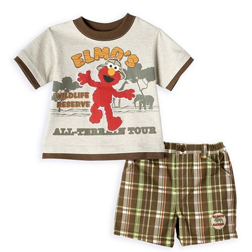 Sesame Street Infant Boy's Elmo Tee And Plaid Woven Short Set