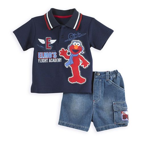 Sesame Street Infant Boy's Elmo Aviator Polo And Denim Short Set