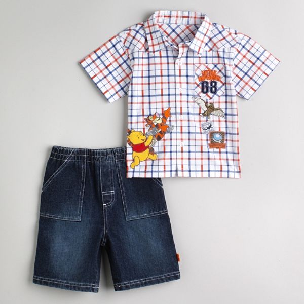 Disney Toddler Boy's Tigger & Pooh Plaid Shirt & Denim Short Set
