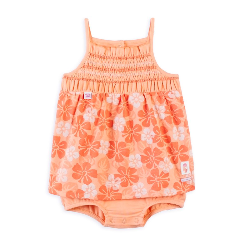 Carter's Girl's Sunsuit- Orange Smocked Top with Floral Print