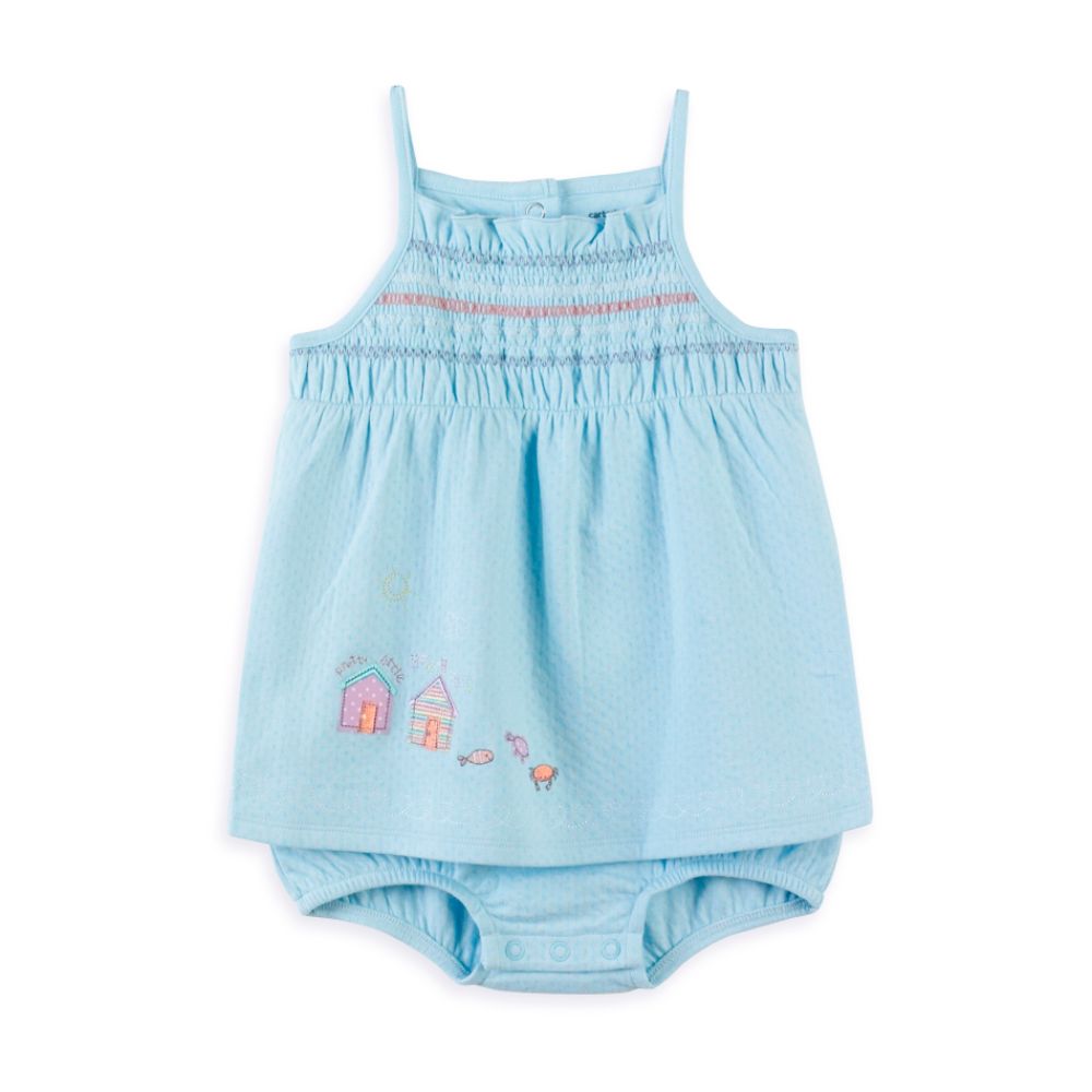 Carter's Girl's Sunsuit Blue Smocked Top with Fish