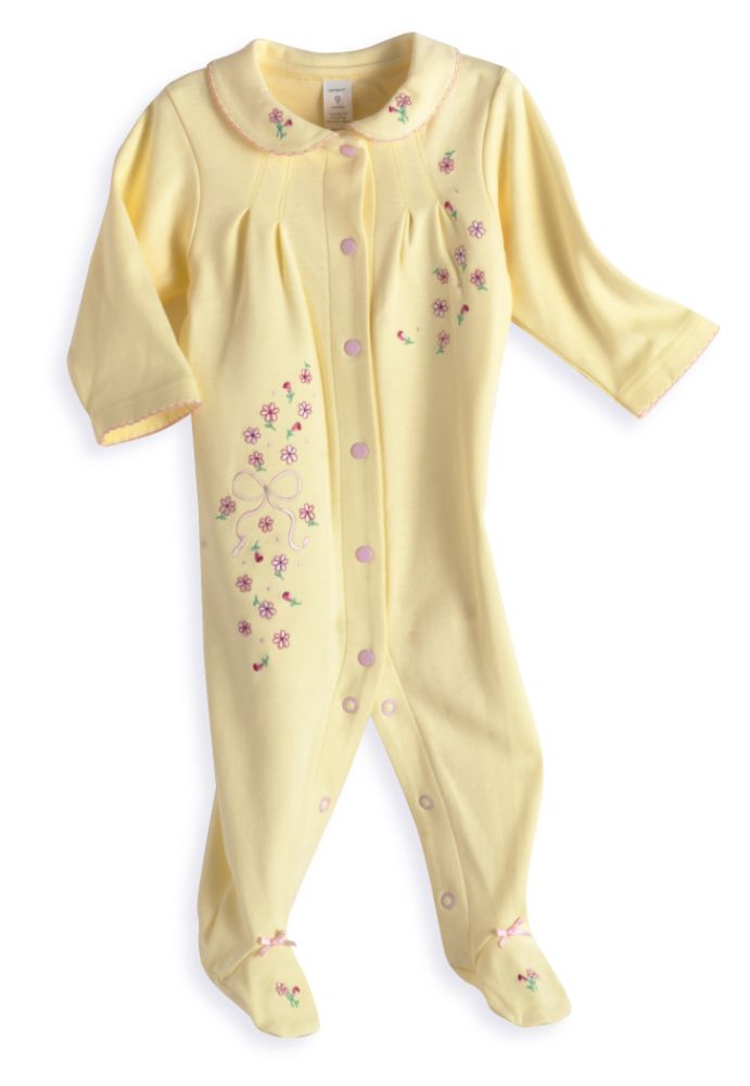 Carter's Interlock Sleep & Play Yellow with Pink Embroidery Flowers