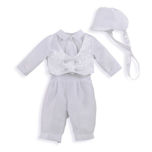 MaDonna Boy Poly Silk Long Pantset with Paisley Brocade Vest, Necktie, Cap