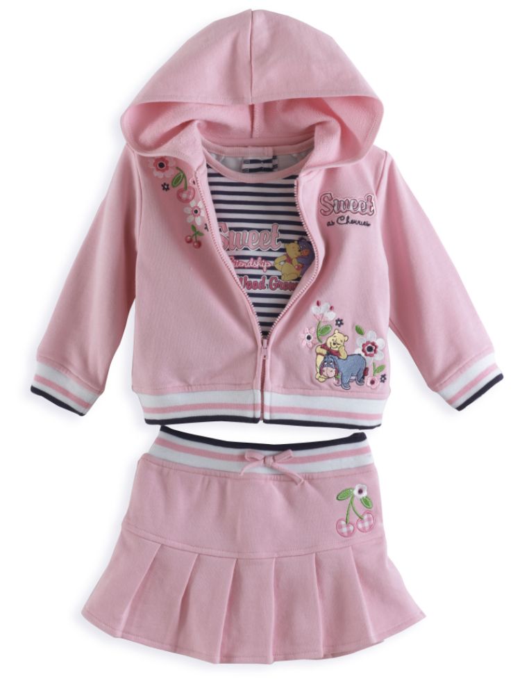 Winnie the Pooh 3 Piece Set Knit Hoodie, Skort and Stripe Screen Tee