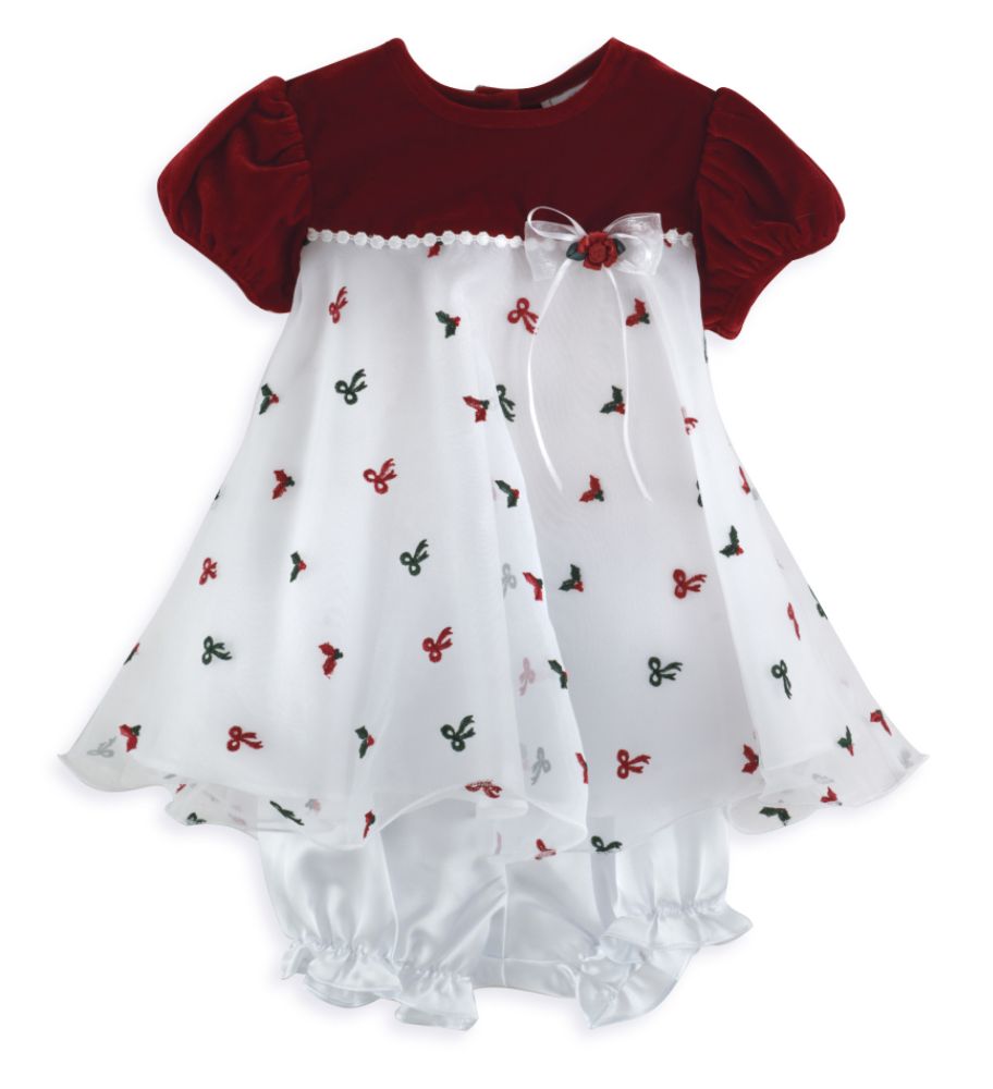 Ashley Ann Red Velvet with Holly Embroidered