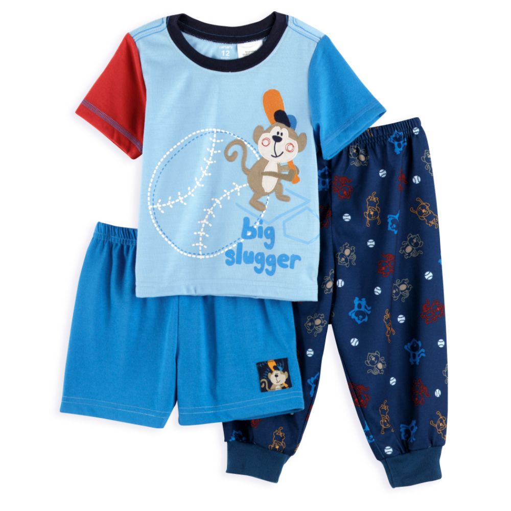 Carter's Infant Boy Short Sleeve 3-Piece Pajamas with Long & Short Pants, "Big Slugger"