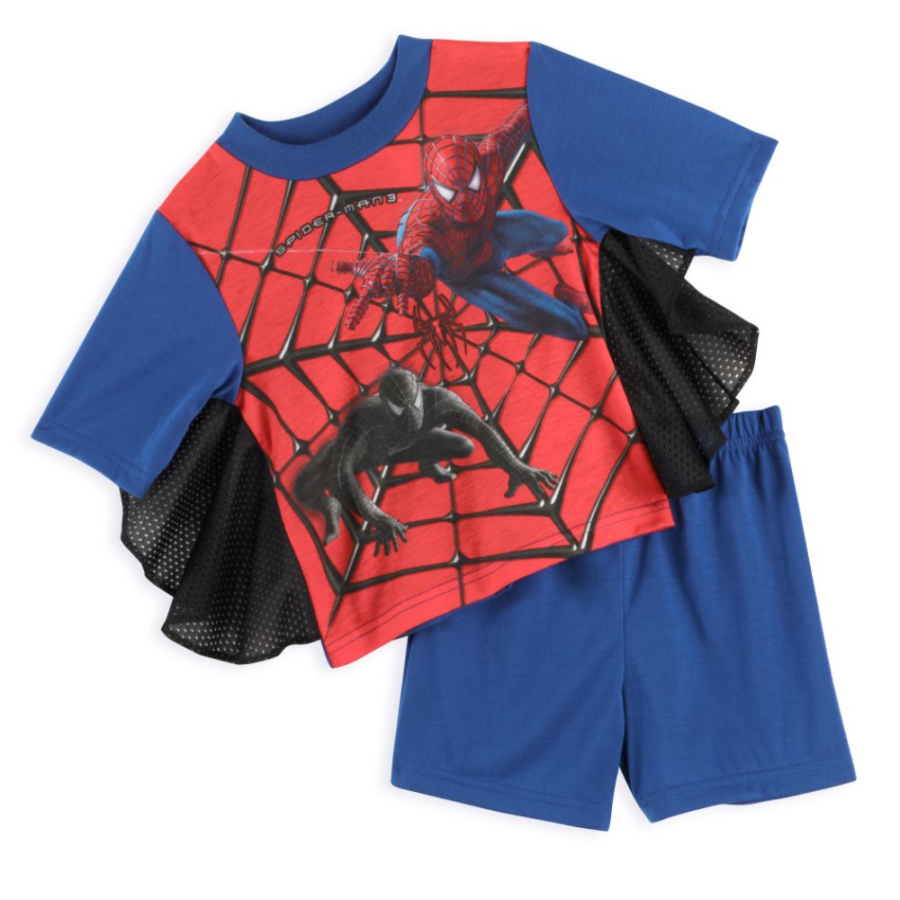 Spiderman Toddler Boy's 2-Piece Pajamas, Short Bottoms, Long Sleeve with Webbing