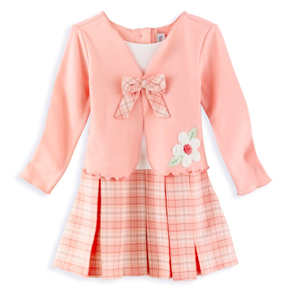 Youngland Toddler Girl's Long Sleeve Coral Plaid Mock Cardigan