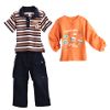 Shortsleeve Blue/Orange Yarndye Polo, Orange Longsleeve Tee & Navy Zip Pant