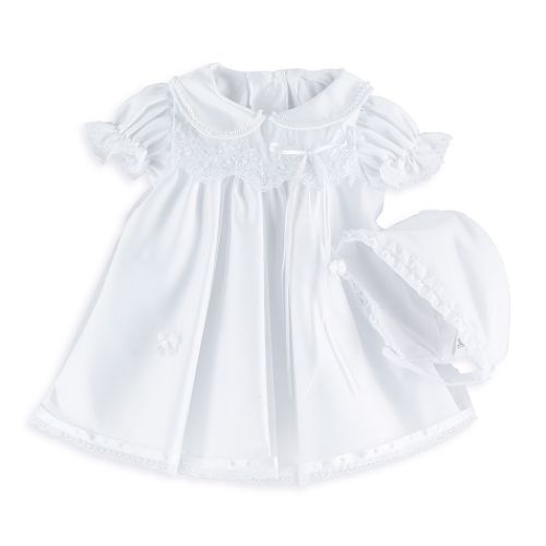 MaDonna Christening Short Dress, Peter Pan Collar, With Cap