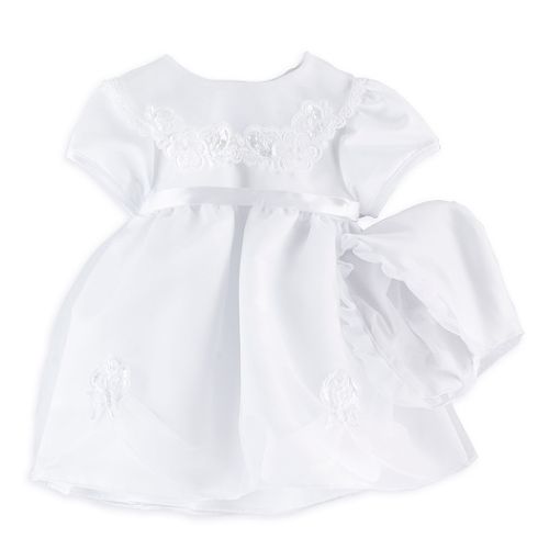 MaDonna Christening Short Dress, 2 Tier Hem Gathering, with Cap