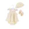 Girl's Satin Hanger Romper Set, Hat, Booties