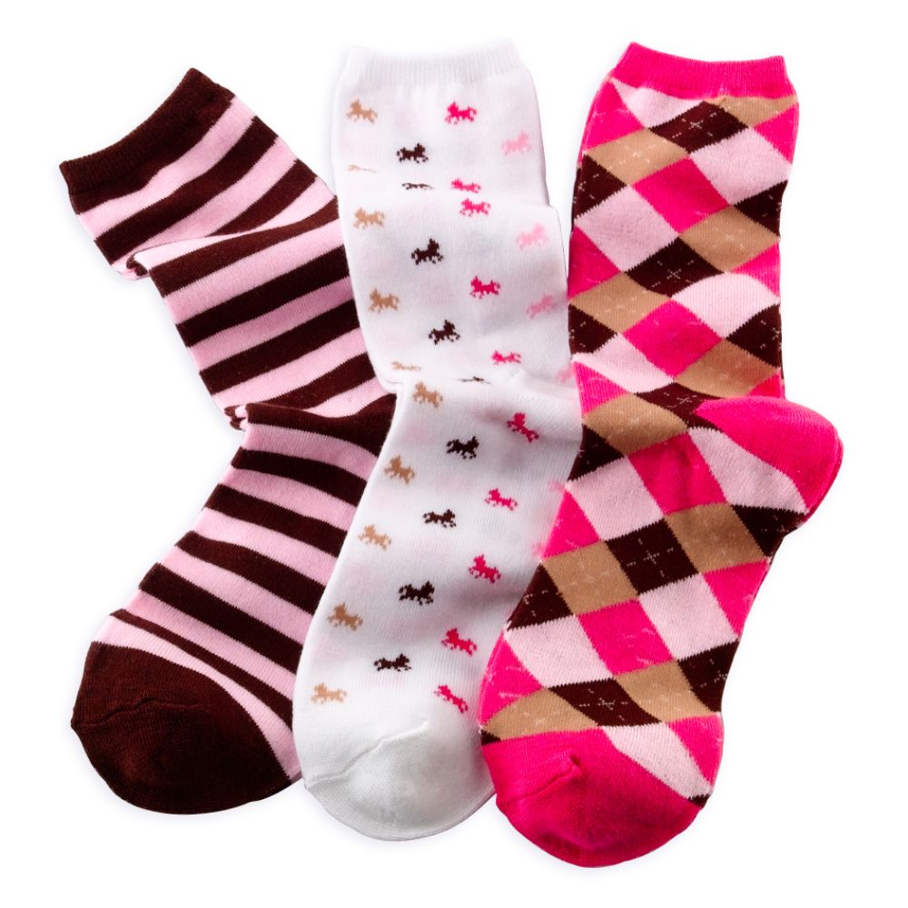 Personal Identity Girl's 7-16 Preppy Horses Novelty 3 Pack Crew