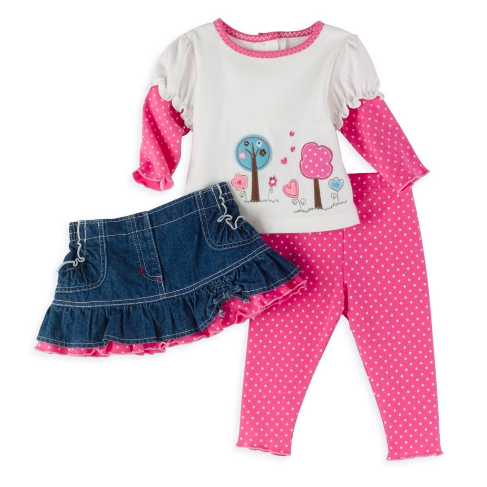 Kids Play Newborn Girl 3 Piece Skirt and Legging Set