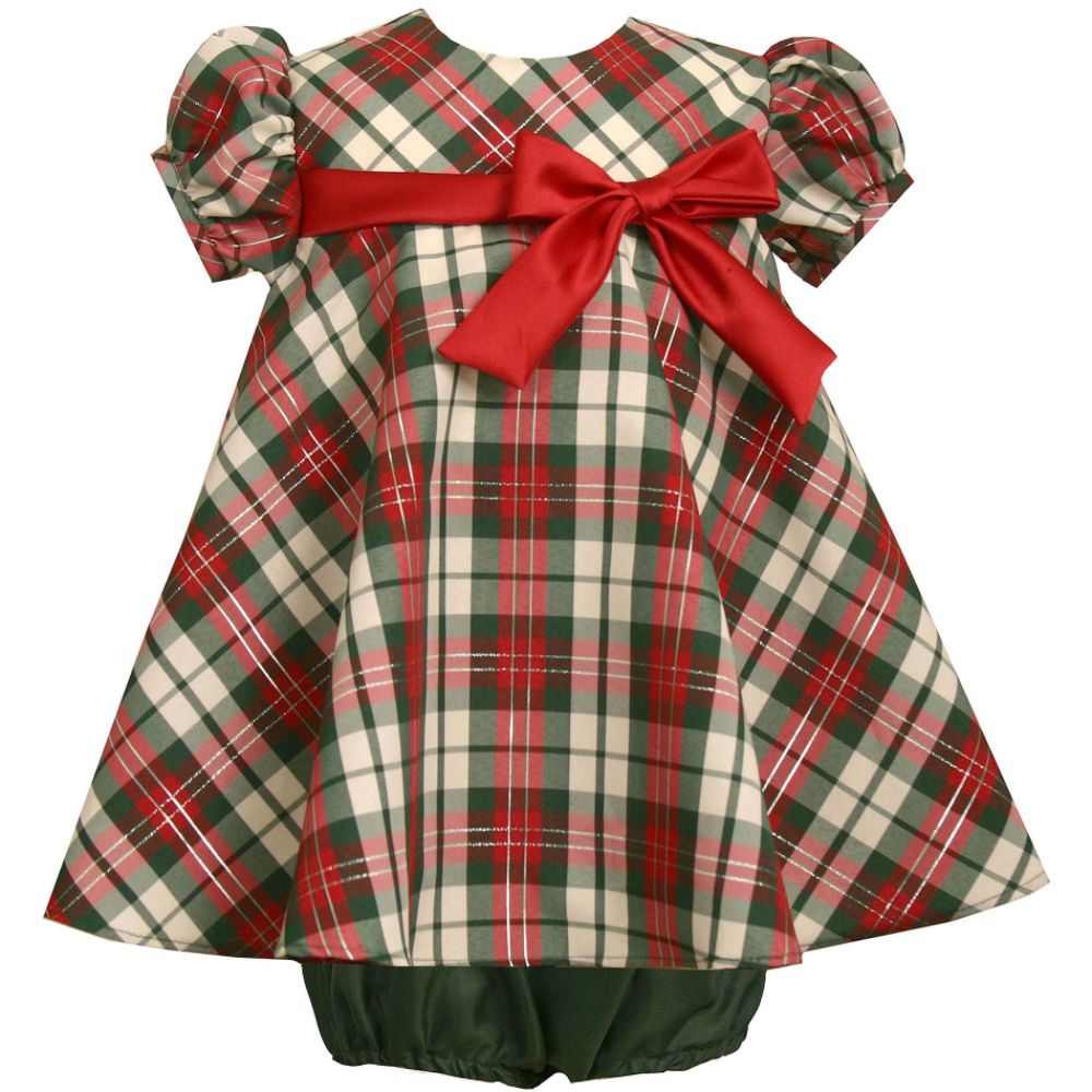 Ashley Ann Infant Girl's Red/Green Plaid Trapeze Short Sleeve Dress with Panty