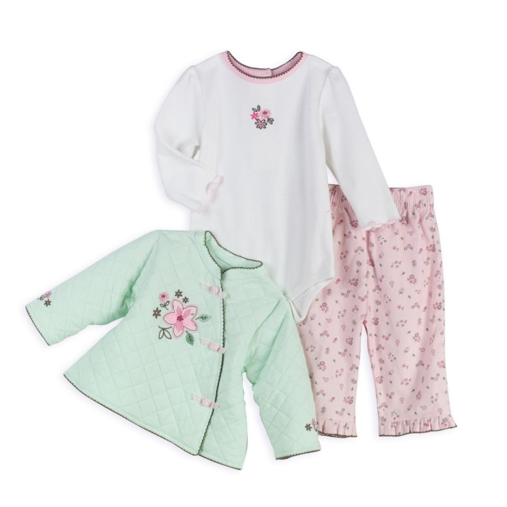 Little Wonders Newborn Girl's 3 Piece Kimono Pantset