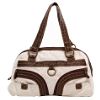 Santa Monica Satchel Canvas Cognac Handbag with Double Side Pockets and Circle