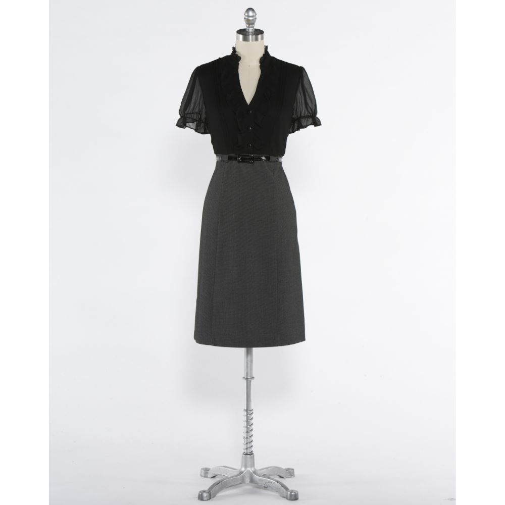 Sangria Layered Ruffle Blouse Pencil Skirt