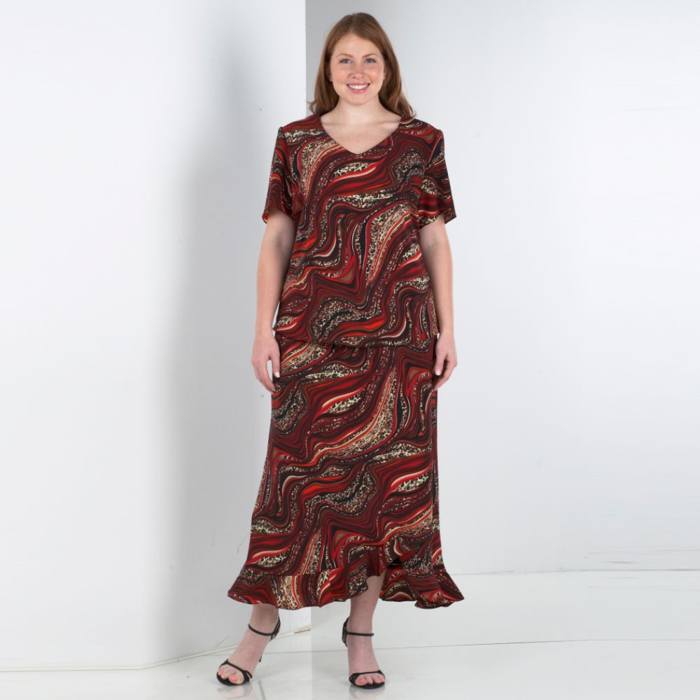 JBS Women's Plus 2 Piece V-neck Skirt Set