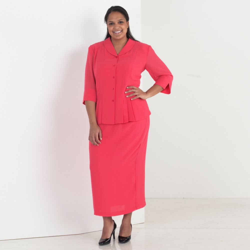 J Taylor Women's Plus 3/4 Sleeve Skirt Set