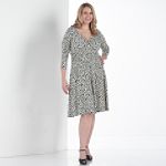 London Style Women's 16W-26W 1 Piece 3/4 Sleeve Ruched Waist Dress