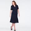 Women's Plus 2 Piece Short Sleeve Triple Collar Godet Skirt Set