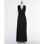 DJ Jazz Long Halter Dress With Beaded Bodice And Side Ruffle