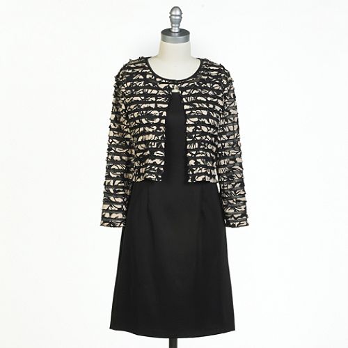 Connected Apparel Long Sleeve Shutter Pleat Jacket Dress