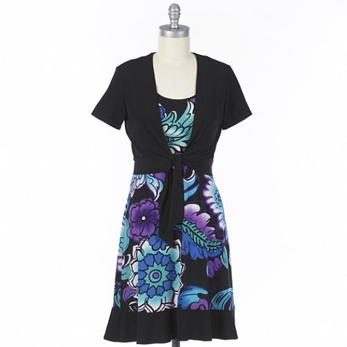 Connected Apparel Short Sleeve Tie Front Jacket Dress